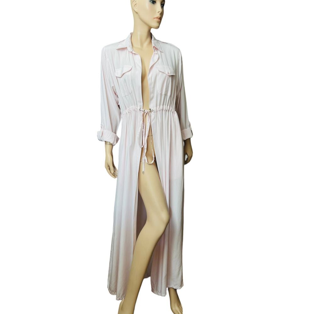 New AAB Stripes Maxi Tunic Dress Sz XL 100% Cotton New with Tag Tie on the Waist